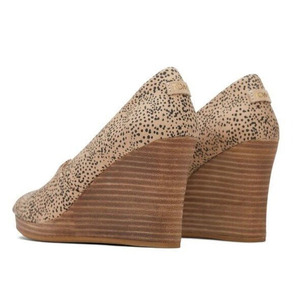TOMS Michelle Peep Toe Stacked Wedge Heel Sand Tiny Cheetah Print Sz 9.5 - Picture 12 of 15